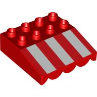 Lego Duplo Roofpiece Slope 33 4 x 4 with Awning Overhang - 3 Short White Stripes Print / Red