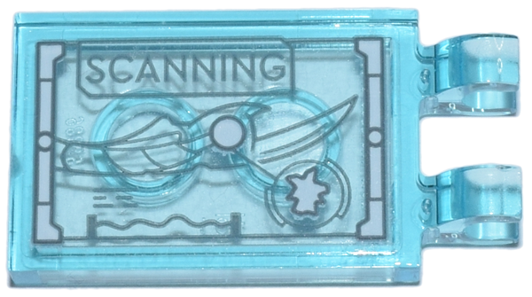 Lego Tile, Modified 2 x 3 with 2 Open O Clips with Digital Display 'SCANNING' and Loki Scepter Pattern (Sticker) - Set 76269