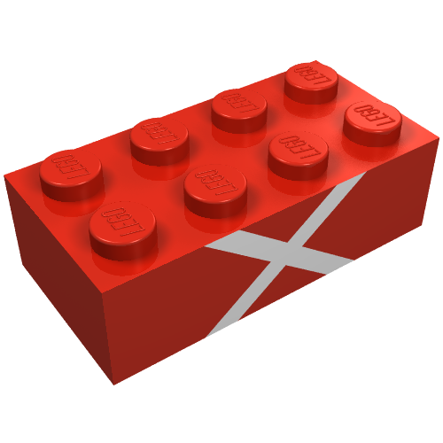 Lego Brick 2 x 4 with White Cross Print
