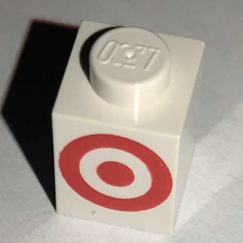 Lego Brick 1 x 1 with Red Target Logo Print / White