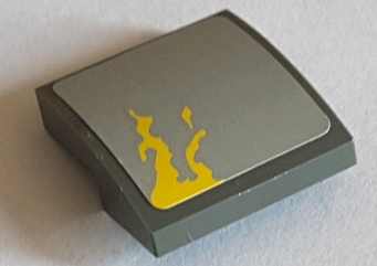 Lego Slope, Curved 2 x 2 x 2/3 with Yellow Dirt Stains on Light Bluish Gray Background Pattern Model Right Side (Sticker) - Set 75060 / Dark Bluish Gray
