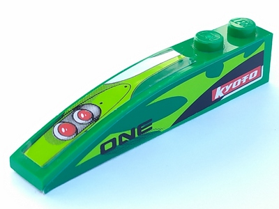 Lego Slope, Curved 6 x 1 with 2 Studs with Two Red Lights and 'KYOTO' Pattern Model Right Side (Stickers) - Set 8863 / Green