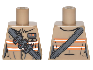 Lego Torso Ghostbusters Jumpsuit Female with 'J.H.' ID Badge and Strap with Ammo Pattern / Dark Tan