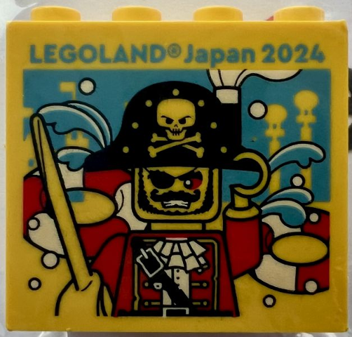 Lego Brick 2 x 4 x 3 with LEGOLAND Japan 2024, Pirate Captain Pattern / Yellow