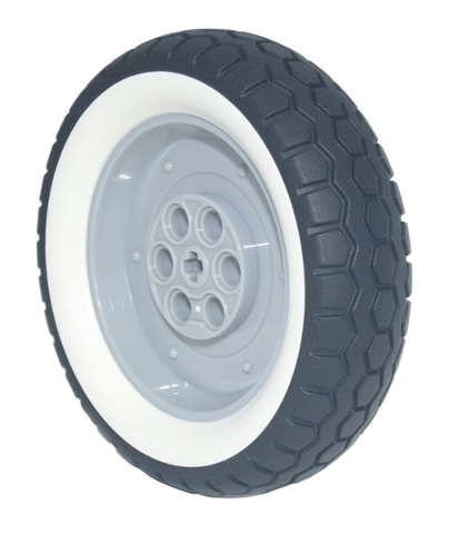 Lego Wheel 62.3mm D. x 20.3mm Motorcycle with Molded White Wall Outer Rim Pattern with Black Tire 75.1mm D. x 20mm Motorcycle (84772pb01 / 80542)