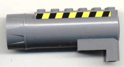 Lego Air Blast Launcher Receiver (Racers) with Black and Yellow Danger Stripes Pattern on Both Sides (Stickers) - Set 7968 / Dark Bluish Gray