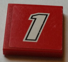 Lego Tile 2 x 2 with Number 1 White with Black Outline on Red Background Pattern (Sticker) - Sets 8168 / 8185 / Red
