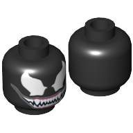 Lego Minifig Head Venom, White Eyes, White Teeth, Pink Gums Print [Hollow Stud] / Black