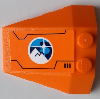 Lego Wedge 4 x 4 Triple with Stud Notches with Dark Blue, Dark Azure and White Arctic Explorers Logo, Lines and Air Vent Pattern Model Right Side (Sticker) - Set 60196 / Orange