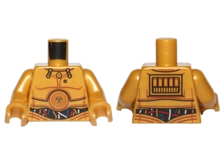 Lego Torso SW C-3PO with Dark Blue, Red and White Wires Pattern / Pearl Gold Arms / Pearl Gold Hands