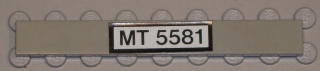 Lego Tile 1 x 8 with Black 'MT 5581' on White Pattern (Sticker) - Set 5581