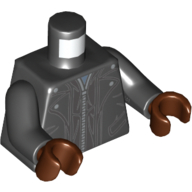 Lego Torso Leather Trench Coat with Collar and Pockets and Silver Zipper Print, Black Arms, Reddish Brown Hands
