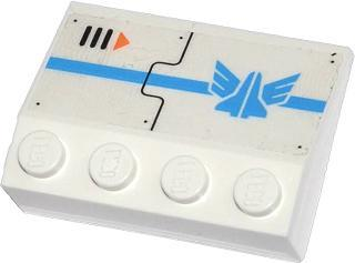 Lego Slope 33 3 x 4 with Blue Stripe, Galaxy Squad Logo, Air Vent and Orange Arrow Pattern Model Right Side (Sticker) - Set 70709