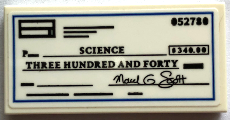 Lego Tile 2 x 4 with 'SCIENCE THREE HUNDRED AND FORTY' Check Pattern (Sticker) - Set 21336 / White