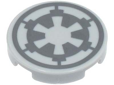 Lego Tile, Round 2 x 2 with Bottom Stud Holder with Dark Bluish Gray SW Imperial Logo Pattern