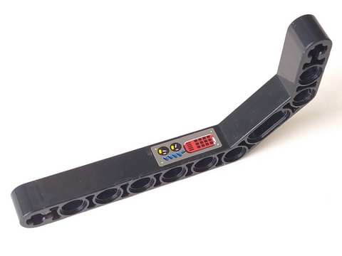 Lego Technic, Liftarm, Modified Bent Thick 1 x 11.5 Double with Red Control Pad, Blue Vents and Gauges Pattern (Sticker) - Set 8229 / Black