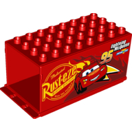 Lego Duplo Truck / Semi-Tractor Container 4 x 8 x 3.5, with Lightning McQueen, and Rust-eze Logo (Mack) Print / Red