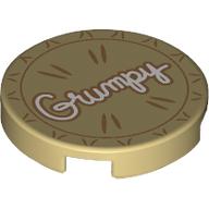 Lego Tile Round 2 x 2 with Pie, White 'Grumpy' Print