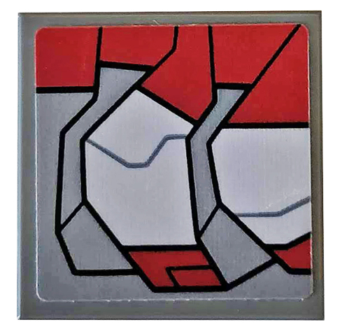 Lego Tile, Modified 2 x 2 Inverted with Dark Red and Light Bluish Gray Armor Plates Pattern Model Left Side (Sticker) - Set 76104 / Dark Bluish Gray