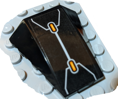 Lego Wedge 4 x 4 Triple Curved No Studs with Two Orange Bars inside Silver Lines Pattern (Sticker) - Set 70326