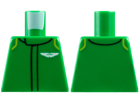 Lego Torso Racing Suit with White Aston Martin Logo and Lime Curved Stripes on Shoulders Pattern / Green
