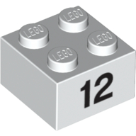Lego Brick 2 x 2 with Black "12" Print / White