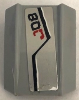 Lego Slope, Curved 2 x 2 Lip with Silver Armor Plates with Black and White Zigzag Lines and 'J08' Pattern Model Left Side (Sticker) - Set 75973