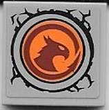 Lego Tile 2 x 2 with Dark Orange Griffin Head in Orange Round Window on Light Bluish Gray Background Pattern (Sticker) - Set 40556