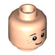 Lego Minifig Head Bain, Dual Sided, Reddish Brown Eyebrows, Slight Smile and Freckles / Angry with Mud Splotches Print [Hollow Stud] / Light Nougat