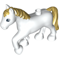 Lego Duplo Animal Horse with one Stud and Raised Hoof, Gold Mane & Tail Print / White