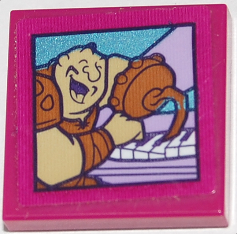 Lego Tile 2 x 2 with Tan Man with Medium Nougat Hook Playing Lavender Piano Pattern (Sticker) - Set 43187 / Magenta