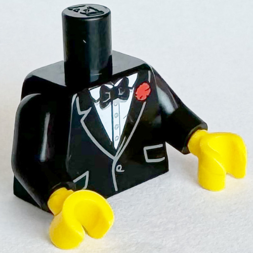 Lego Torso Jacket, White Shirt, Black Bow Tie, Red Flower Print, Black Arms, Yellow Hands