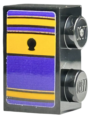 Lego Brick 1 x 2 with Book Spine, Bright Light Orange and Dark Purple Stripes, Black Lines and Crystal Ball Pattern (Sticker) - Set 76410 / Black