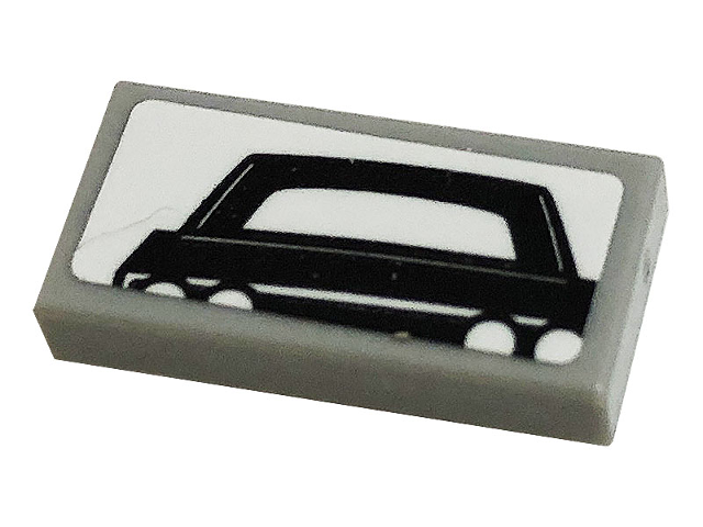 Lego Tile 1 x 2 with Black Car on White Background Pattern (Sticker) - Set 10265 / Light Bluish Gray