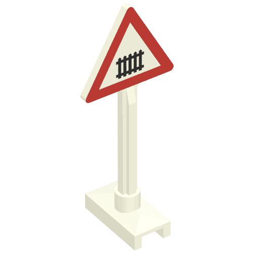 Lego Road Sign Triangle with Level Crossing Small, Thick Print / White