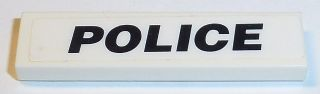 Lego Tile 1 x 4 with Black 'POLICE' on White Background Pattern (Sticker) - Set 8152 / White