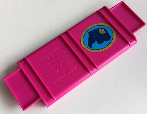 Lego Container, Book Cover Binding, 16 x 6 x 1 (Storybook Adventures) with Dark Blue Mulan Silhouette with Gold Flower on Medium Azure Background, Oval Border Pattern (Sticker) - Set 43174 / Magenta