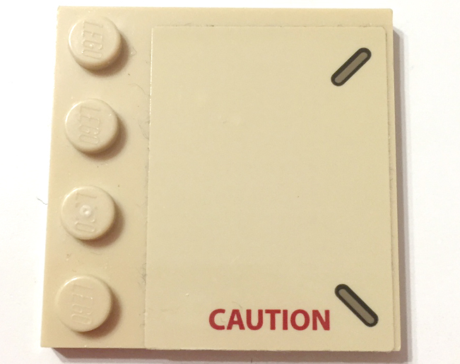 Lego Tile, Modified 4 x 4 with Studs on Edge with Red 'CAUTION' Pattern Model Right Side (Sticker) - Set 75974