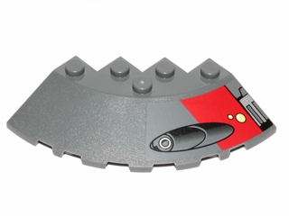 Lego Brick, Round Corner 6 x 6 with Slope 33 Edge, Facet Cutout with Missile Launcher Pattern Right (Sticker) - Set 75001 / Dark Bluish Gray