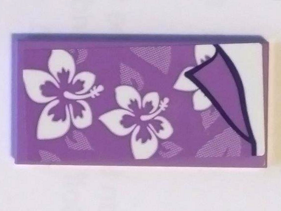 Lego Tile 2 x 4 with White Flowers Decoration on Medium Lavender Pattern (Sticker) - Set 41317