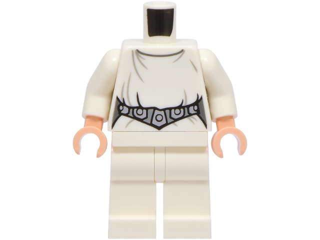 Lego Body SMART Minifigure, Torso with White Hips and Legs with SW Loose Dress, Detailed Belt with 5 Silver Emblems Pattern (Leia) / White Arms / Light Nougat Hands