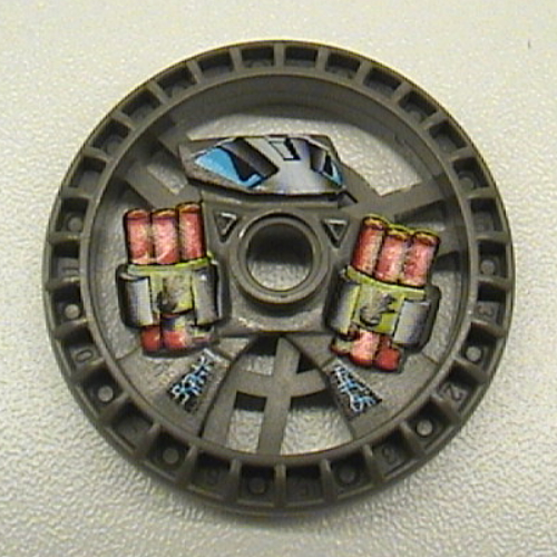 Lego Technic Disc 5 x 5 Notched, Dynamite Print / Dark Gray