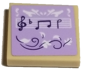 Lego Tile 2 x 2 with Dark Purple Treble Clef and Notes, White Scale and Leaves on Lavender Background Pattern (Sticker) - Set 41193