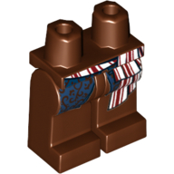 Lego Hips and Reddish Brown Legs with Dark Blue Brocade Vest Tails and Red and White Sash Print / Reddish Brown
