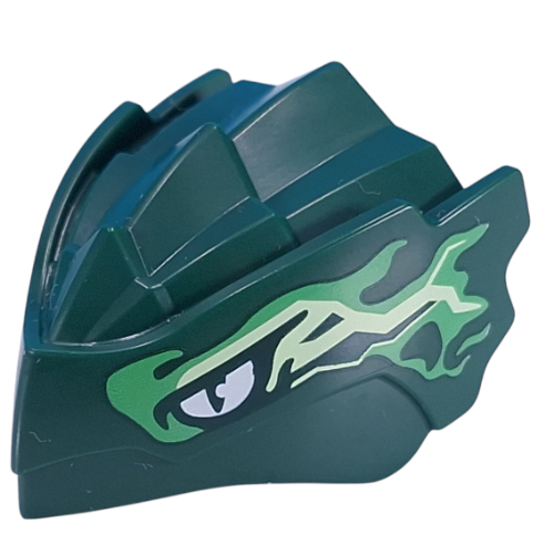 Lego Creature Body Part, Dragon Head with White Eyes, Bright Green/Yellowish Green Markings Print