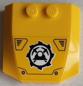 Lego Wedge 4 x 4 x 2/3 Triple Curved with Mining Logo, Helmet and Crossed Axes on Yellow Background Pattern (Sticker) - Set 60186