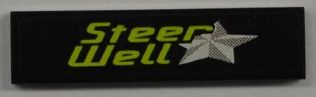 Lego Tile 1 x 4 with Lime 'Steer Well' and Silver Star Pattern (Sticker) - Set 8186 / Black