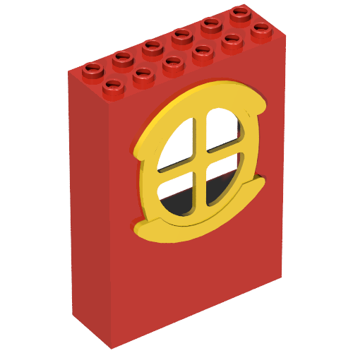 Lego Fabuland, Building, 2 x 6 x 7 with Window, Round Type 1 Yellow / Red