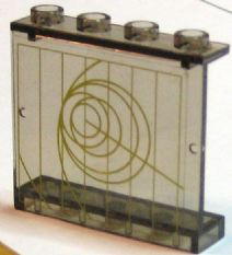 Lego Panel 1 x 4 x 3 - Hollow Studs with Yellow Circles and Lines Pattern (Sticker) - Set 7666 / Trans-Brown
