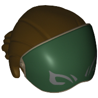 Lego Hair Straight Cut, Ponytail, Dark Green Eye Cover, Markings / Dark Brown